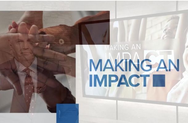 Making An Impact Logo with joining hands in  background