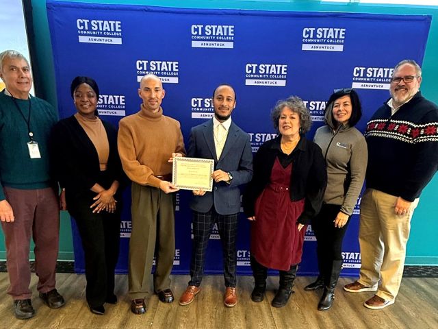 CT State Asnuntuck presented student Michael Morales with the McLaughlin Fellow in Leadership Award.