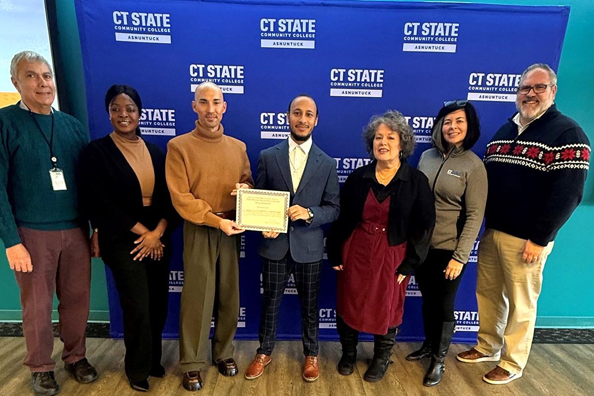 CT State Asnuntuck presented student Michael Morales with the McLaughlin Fellow in Leadership Award.