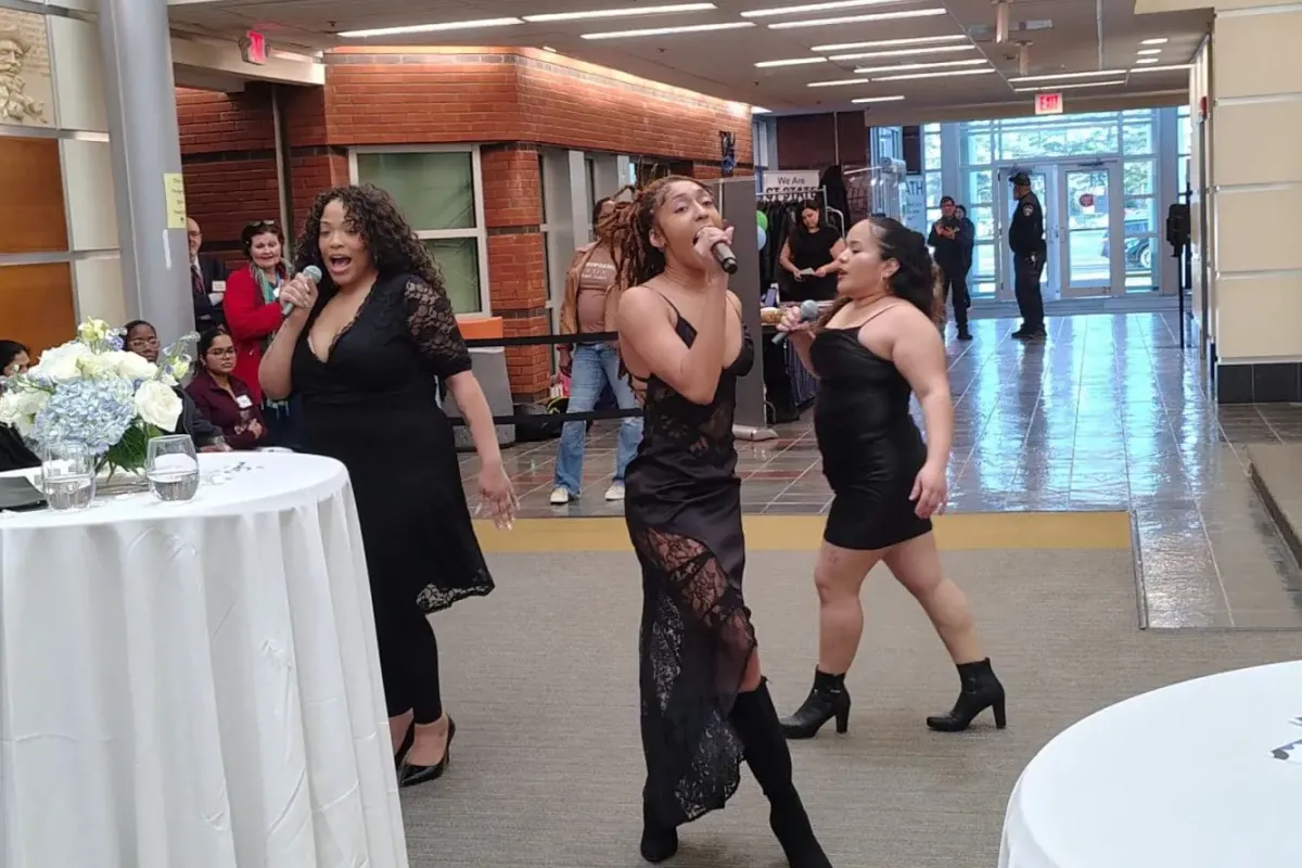 Jamesa Bennett, Ayanna Johnson, and Brittany Lindau perform “Take me to Heaven.”