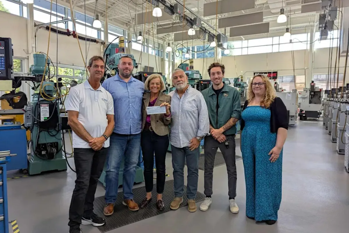 L-R: Director of AMTC Steve LaPointe, Donahue Industries President Kyle Wojcik, CT State CC Quinebaug Valley Director of Institutional Advancement Monique Wolanin, Donahue Industries VP of Operations Joe Draleau, Donahue Industries team members Scott Macleod and Jennifer Rudzinski