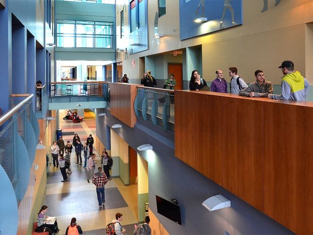 A view of a campus during an open house event