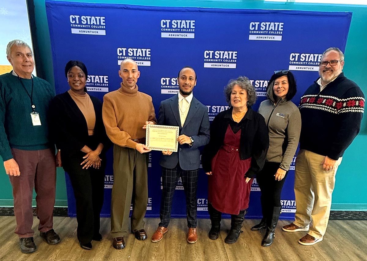 CT State Asnuntuck presented student Michael Morales with the McLaughlin Fellow in Leadership Award.